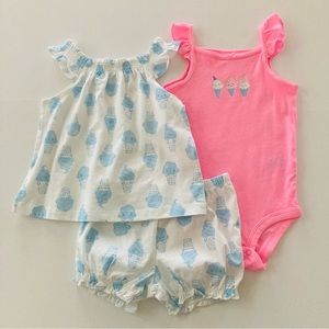 Baby Girl 3 6 12 24 Months Ice Cream Top Shorts Bodysuit Set Outfit Summer Pink